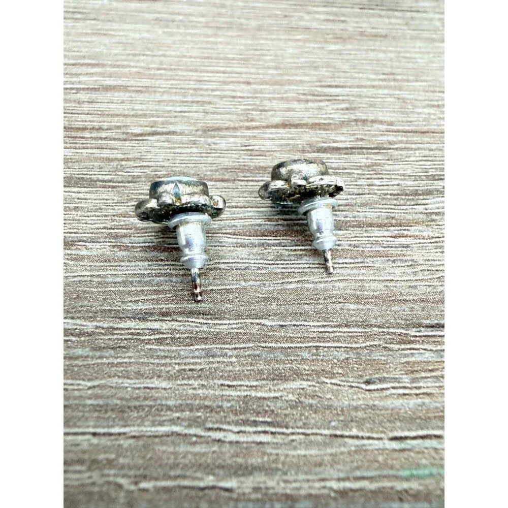 Vintage 925 Sterling Silver Opal Stud Earrings Round Floral Artisan Beautiful v